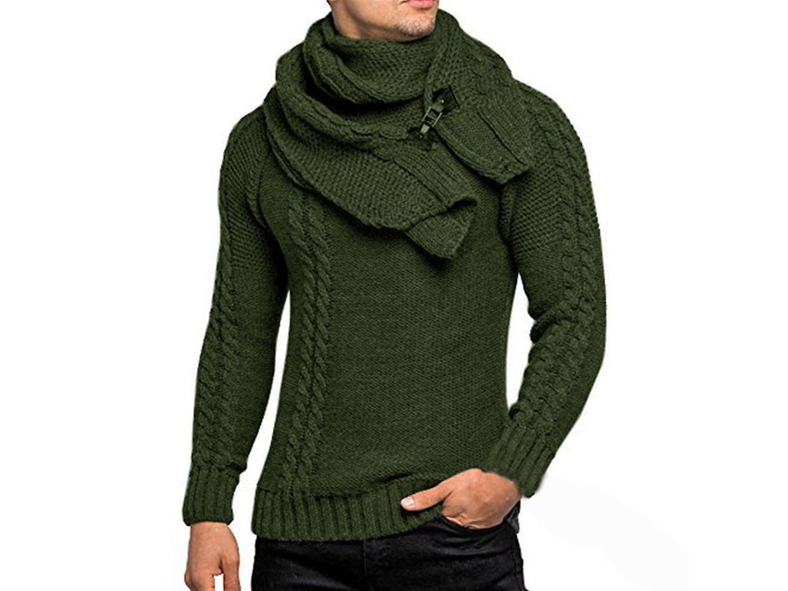 2026 camisola Casual de Manga Longa para Homem em Tecido Liso com Cachecol Removível