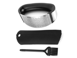 Espremer alho manual de aço inox com descascador e escova, picador compacto de cozinha S/MARCA