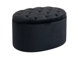 Banco Estofado Preto Oval 71x52x42cm Veludo Seringueira BRAVENTO