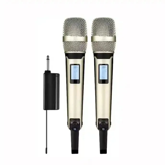Microfone Dinâmico Sem Fio UHF MDUG profissional, dourado