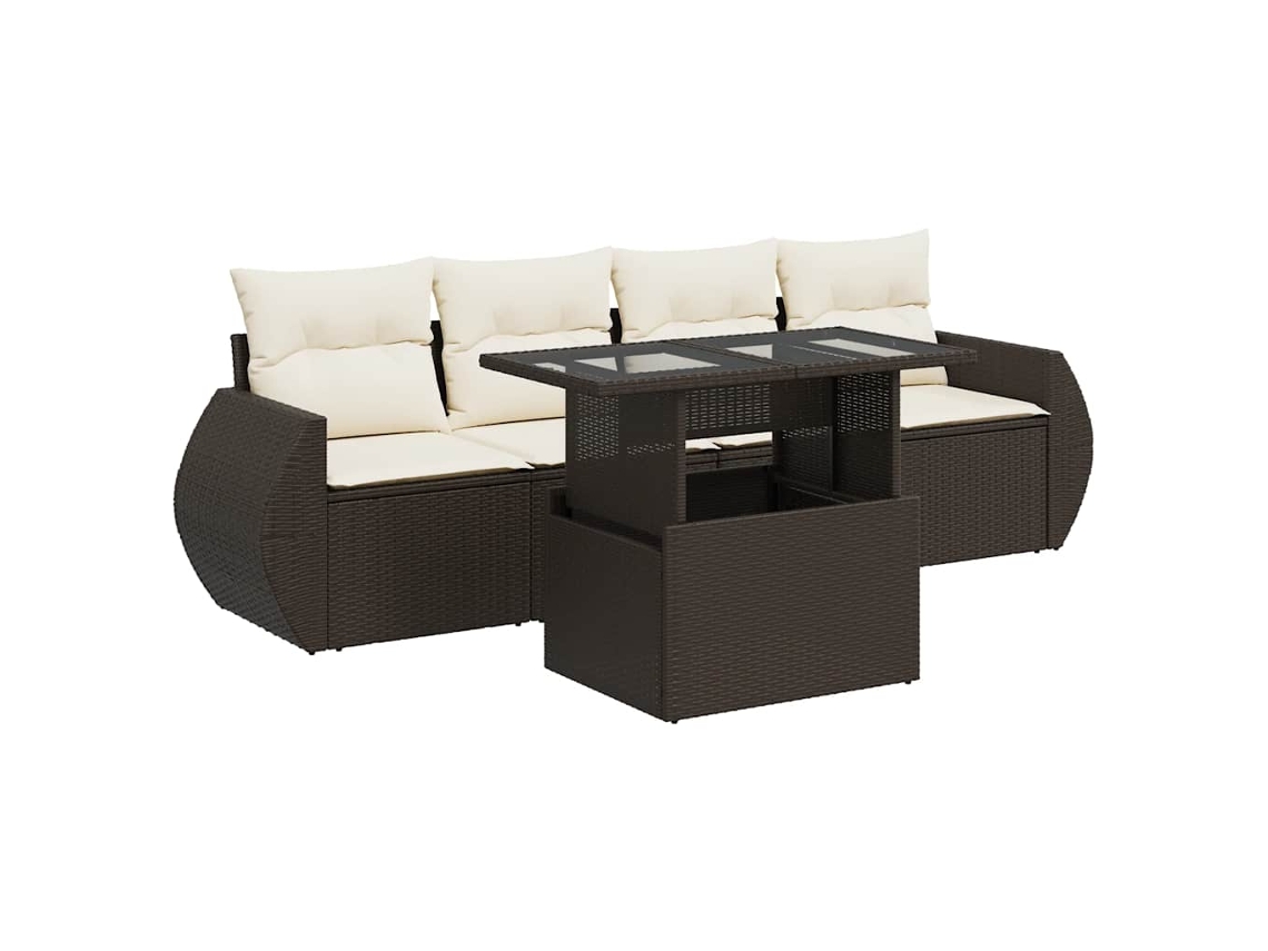 Conjunto de 5 Sofás para Jardim com Almofadões Vime Pe Castanho MAISON EXCLUSIVE (5 pcs)