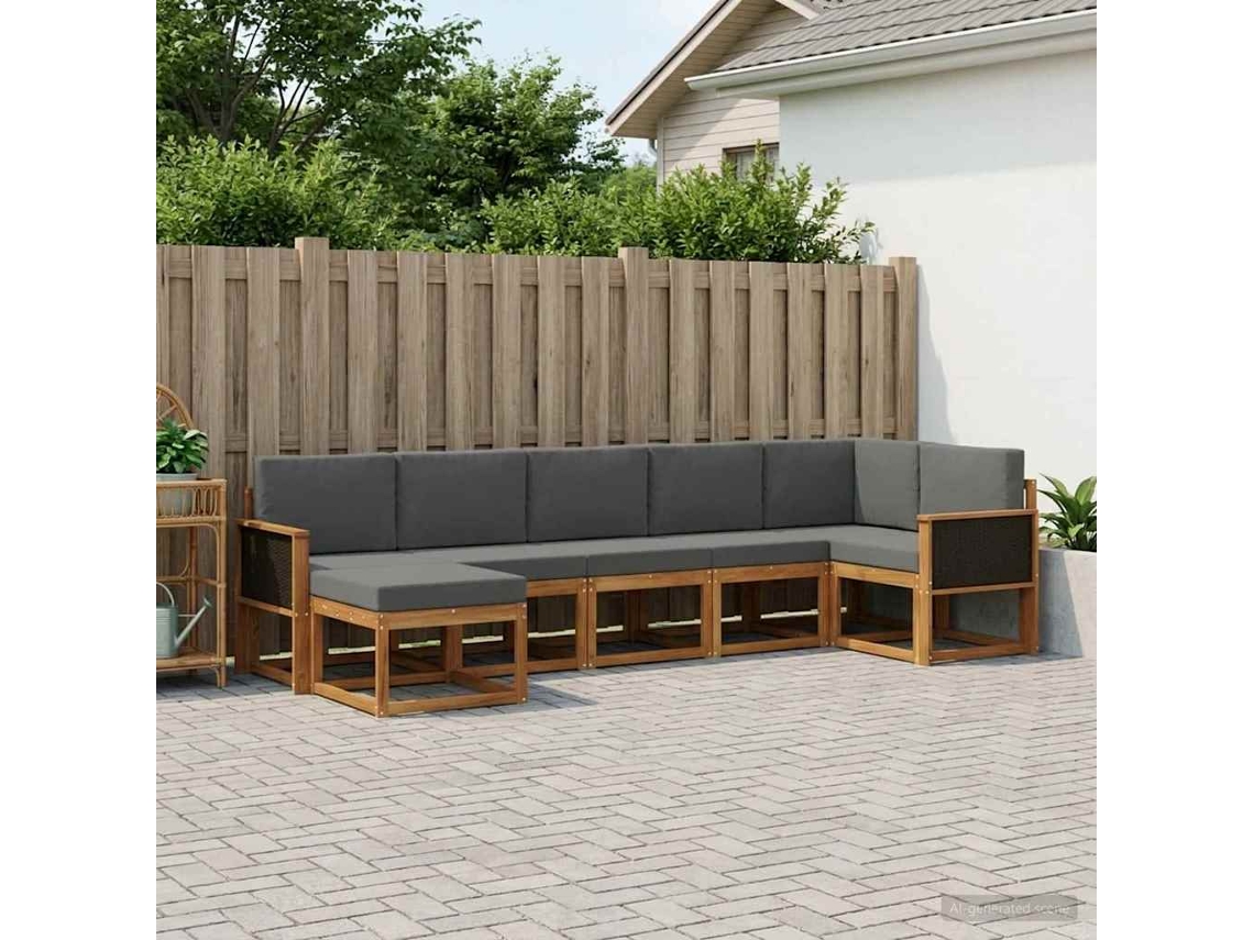 Vidaxl Conjunto De Sofás Para Exterior 7 Unid. Natural E Antracite