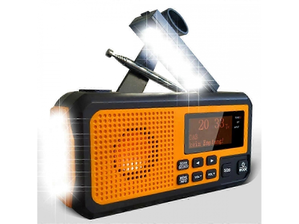 Rádio de Emergência Dab Bluetooth com Manivela, Fm, Bateria de 5000mah, Energia Solar e Despertador AQUAFORGE
