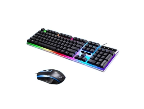 Mouse e teclado usb com fio iluminado para jogos com luz de fundo arco-íris luzes led ergonômicas glam