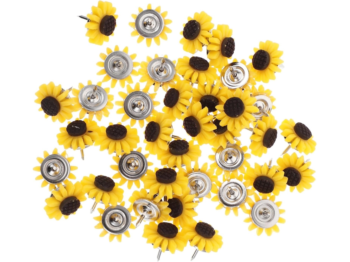 Conjunto De 40 Alfinetes Decorativos Girassol Para Quadro Cortiça E Escritório, Reutilizáveis, Duráveis E Criativos Para