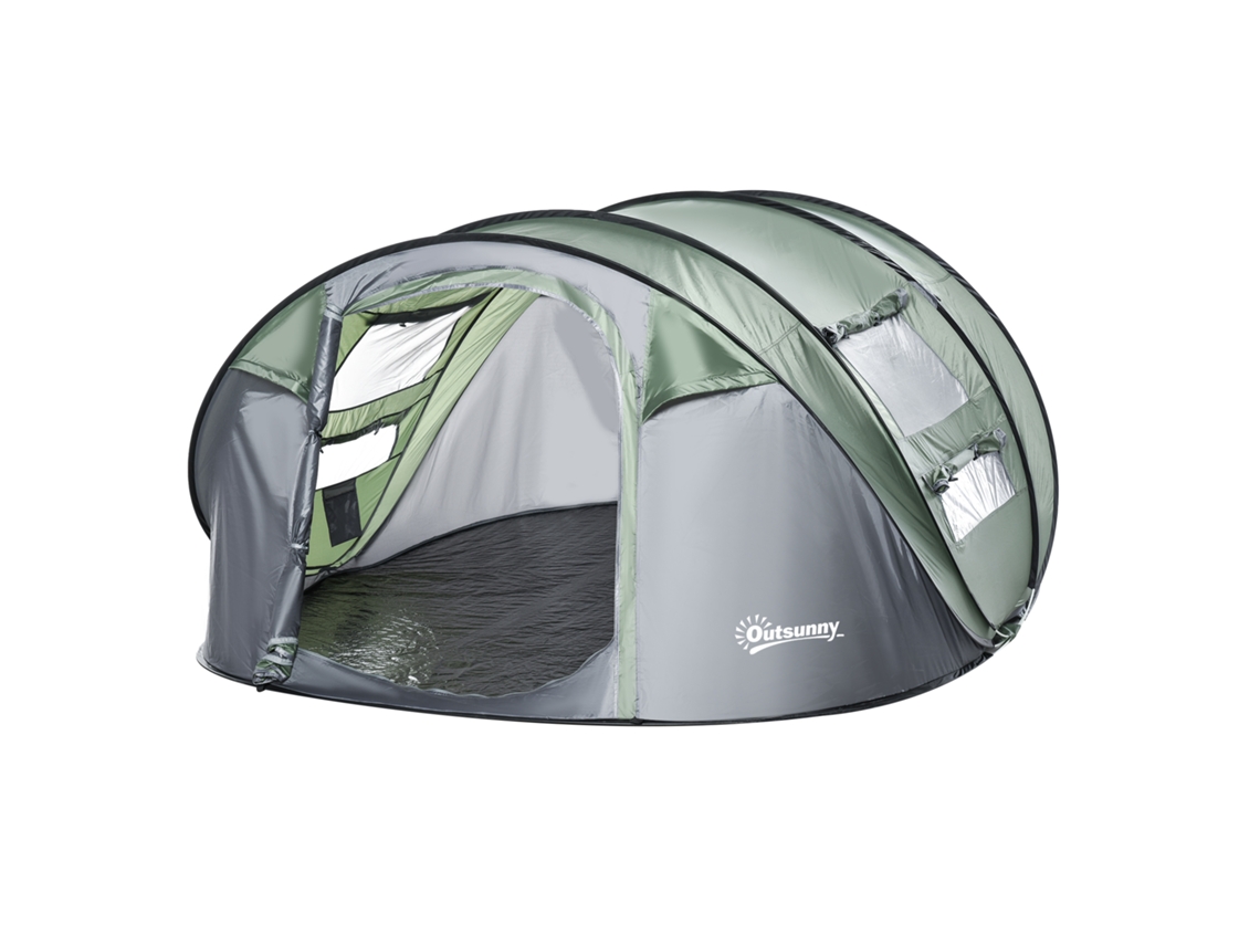 Tenda De Campismo Poliéster E Fibra De Vidro Cor Verde E Cinzento 263,5x220x123 Cm Outsunny