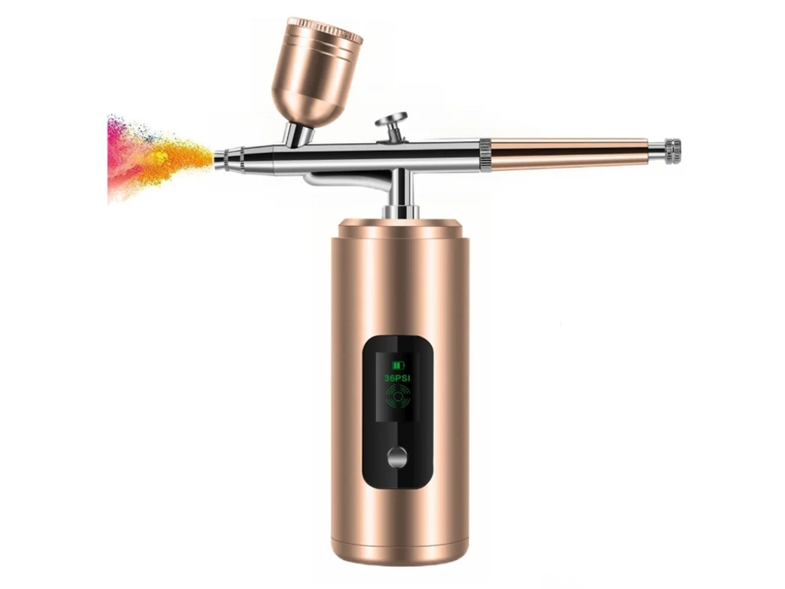 Insuflador De Oxigênio Aerógrafo 36psi Com Compressor De Ar Para Unhas Aerógrafo Portátil Recarregável Estilo Arma Ouro Yizhood