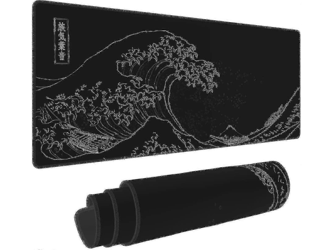 Mousepad Grande E Alongado Estilo Anime, Preto, Com A Pintura A Grande Onda De Kanagawa, Para Jogos. Tamanho Xxl . Olysi Shop (n)