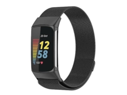 Pulseira Milanesa Loop, Compatível Com Fitbit Charge 5, Magnética, Metal, Preta