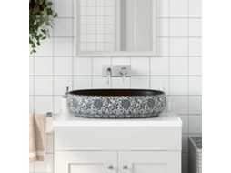Vidaxl Lavatório De Bancada Oval 59x40x14 Cm Cerâmica Preto E Azul