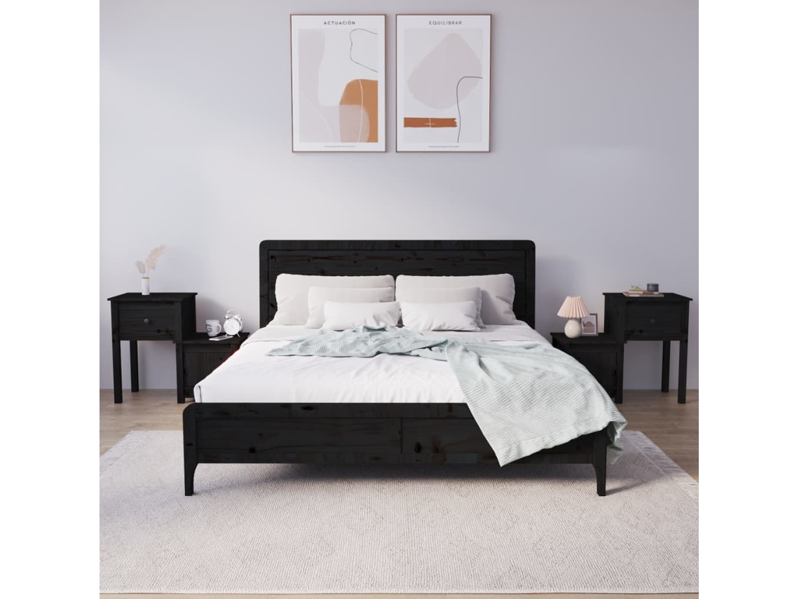Vidaxl Mesas De Cabeceira 2 Pcs 79,5x38x65,5 Cm Pinho Maciço Preto