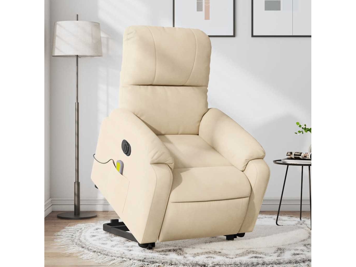 Vidaxl Poltrona De Massagens Elétrica Elevatória Microfibra Cor Creme