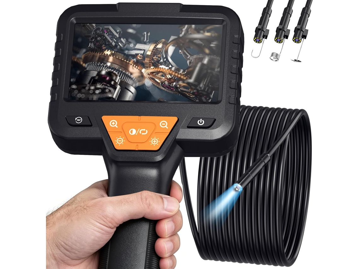 Câmera endoscópica de 10m com luz - Endoscópio à prova d'água IP67 com tela IPS de 4,3 polegadas, câmera de inspeção de tubos HD 1080p
