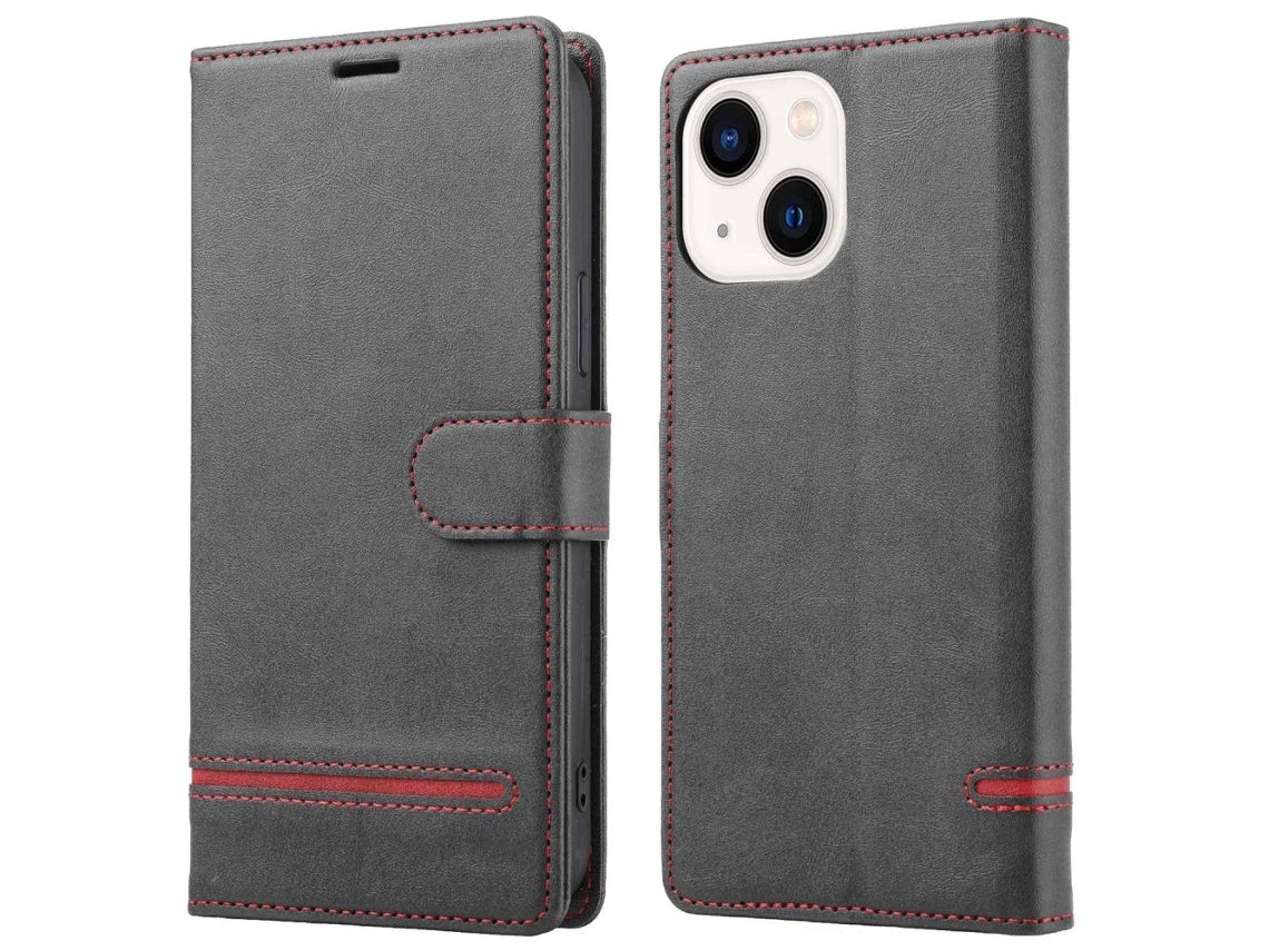 Capa Para Iphone 14 Pele Sintética Anti-choque Magnética Preto