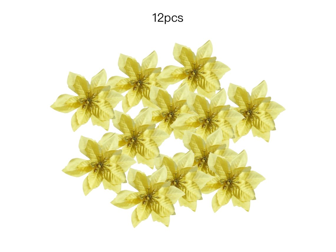 Flores De Natal Artificiais 13cm Grande Pacote Com 12 Unidades