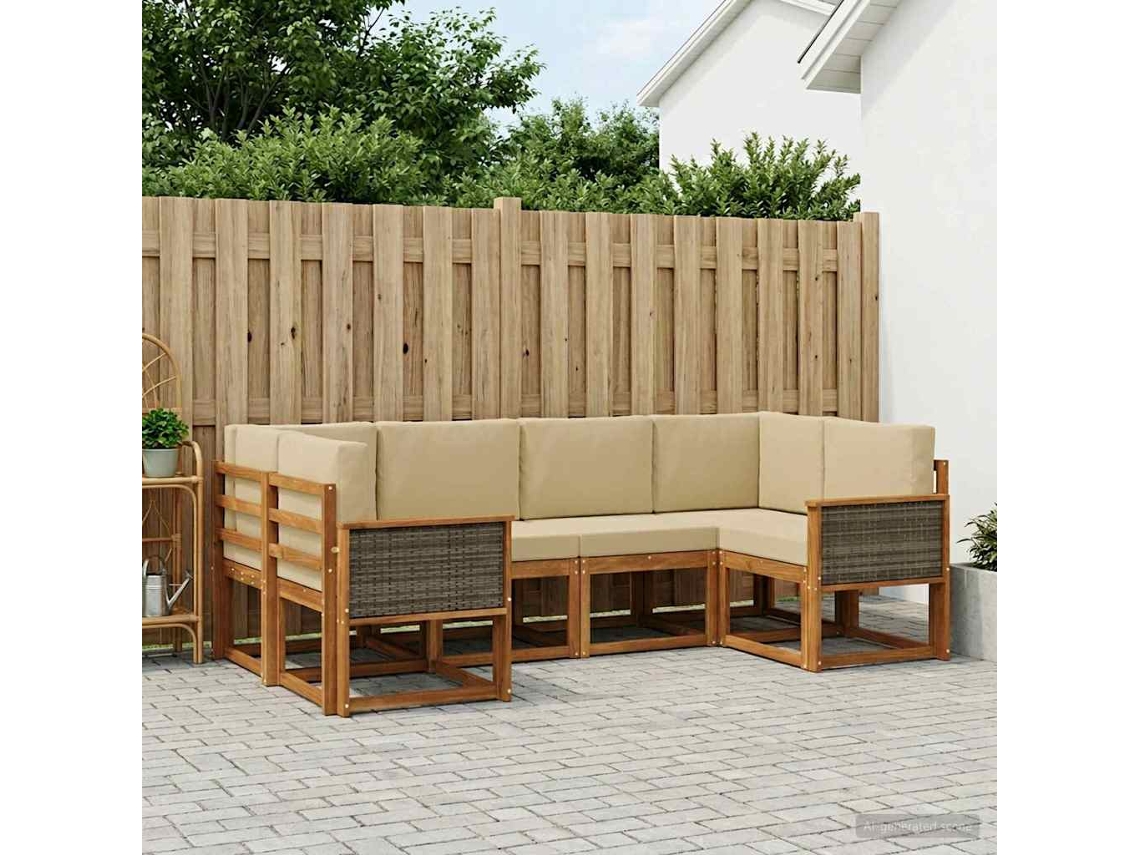 Vidaxl Conjunto De Sofás Para Exterior 6 Unid. Natural E Bege