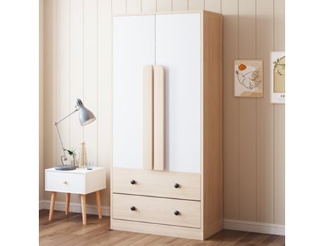 Armário De Roupas 70x40x170cm Com Portas Duplas, Gavetas E Prateleiras Em Madeira Branca Ideal Para Organização De Quartos Mega Echo Trade Shop