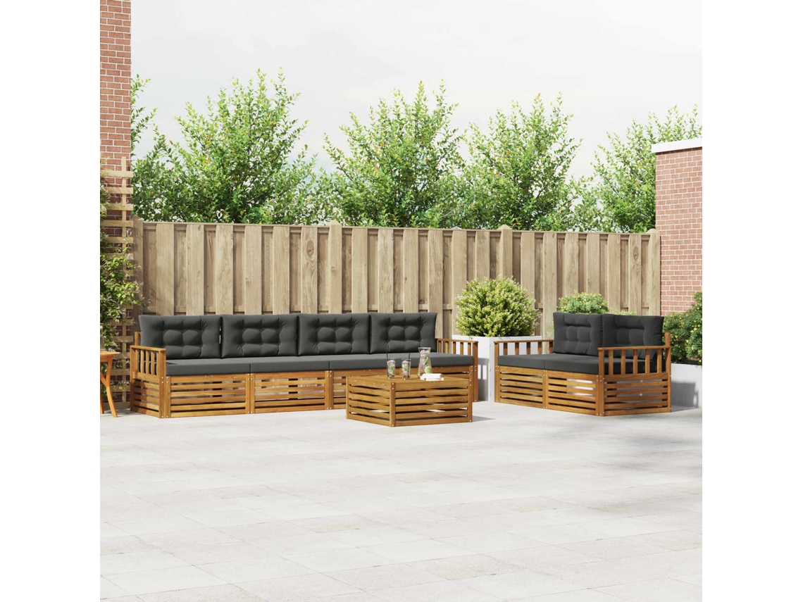 Vidaxl Conjunto De Sofás Para Exterior 7 Unid. Natural E Antracite