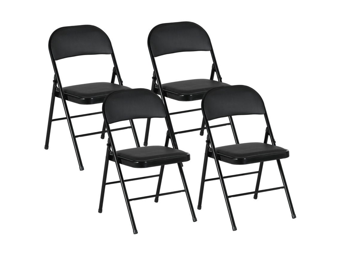 Cadeiras Dobráveis (4 Un) Preto, Couro Sintético, Escritório. -mhy