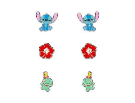 Conjunto De 3 Pares De Brincos Disney Stitch Prateados Peers Hardy