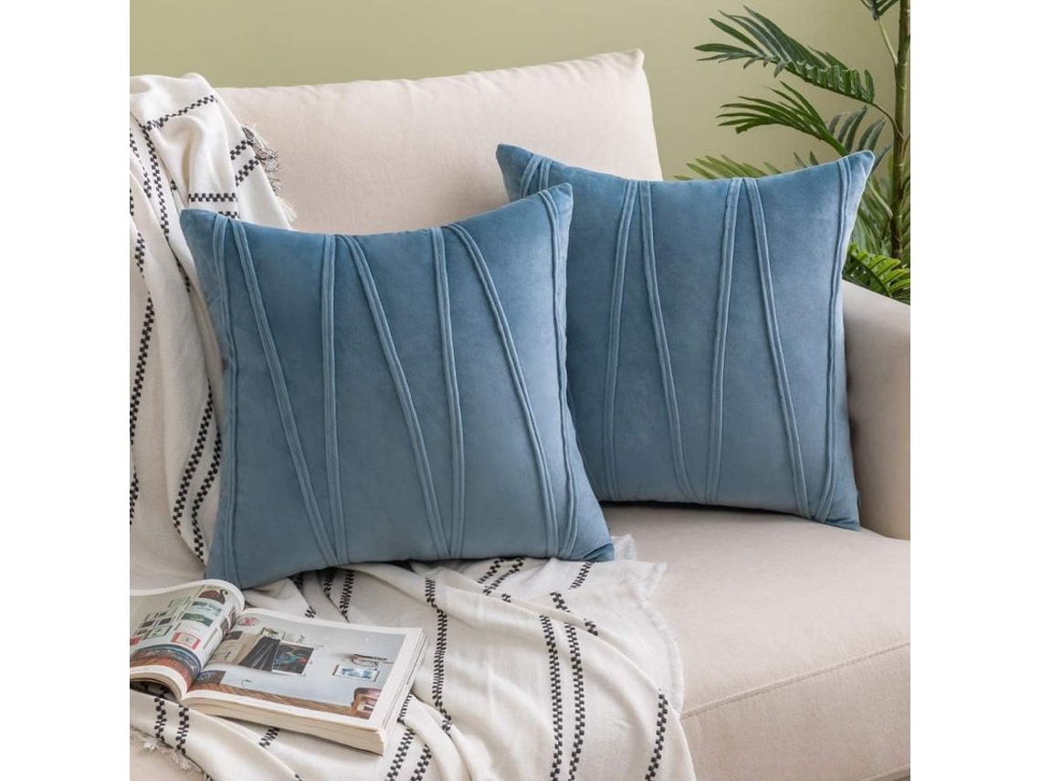 Rebe-funda De Almofada De Terciopelo Rayado Decorativa Suave 2 Unidades 45x45cm Azul Claro Para Sofá Cama Carro Sala
