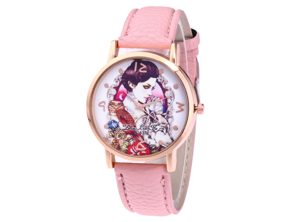Relógio de Pulso de Quartzo com Pulseira de Couro Pu Rosa Estilo Simples Unissexo