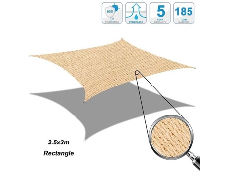 Vela de sombra COOL AREA - Retangular 2,5x3m - Proteção UV - Respirável e resistente - Areia COOL AREA