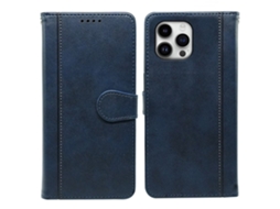 Capa Em Couro Pu Textura De Gémeo, Com Suporte Para Apple Iphone 16 Pro Max - Azul