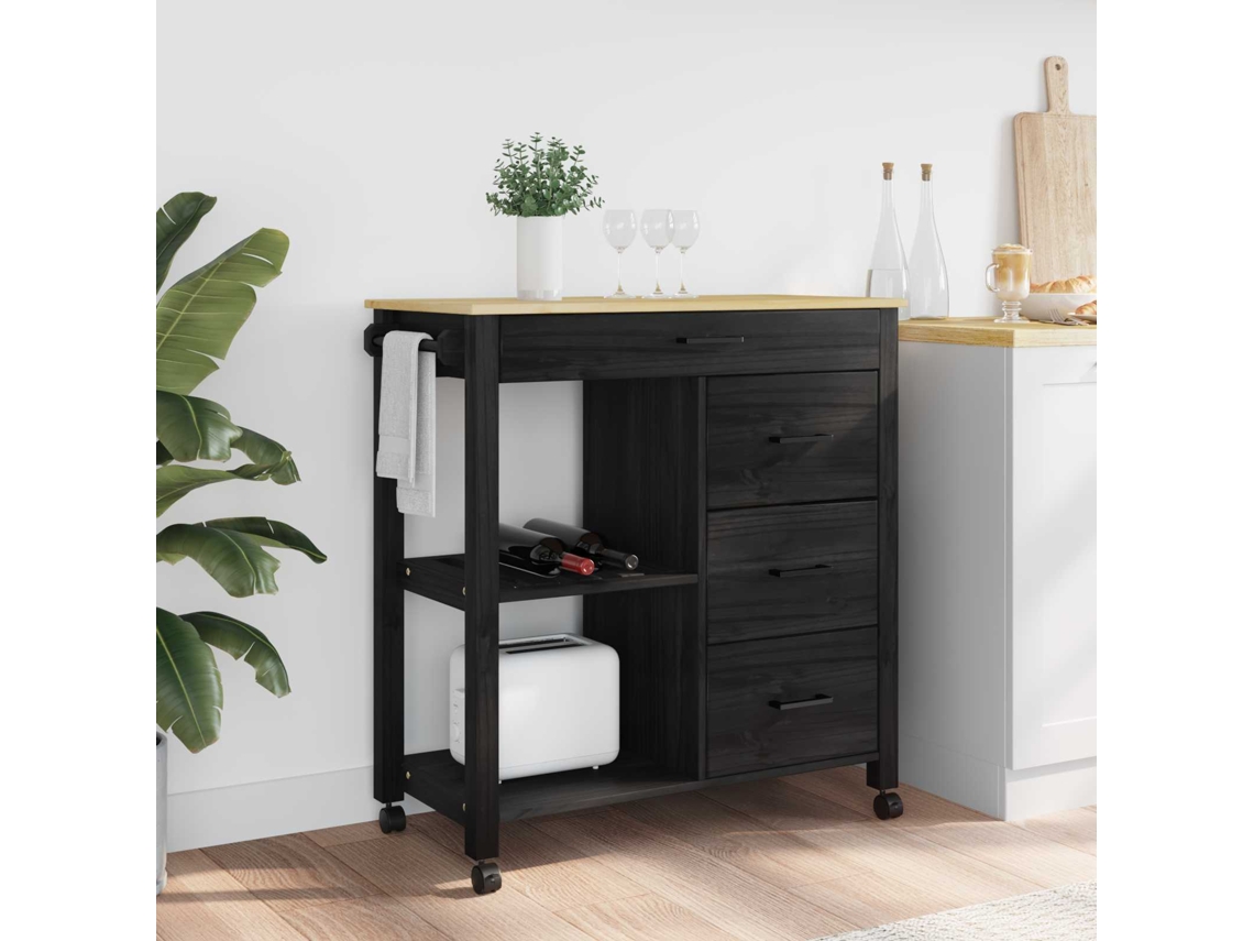 Vidaxl Carrinho De Cozinha Monza Preto 84 X 40 X 88,5 Cm