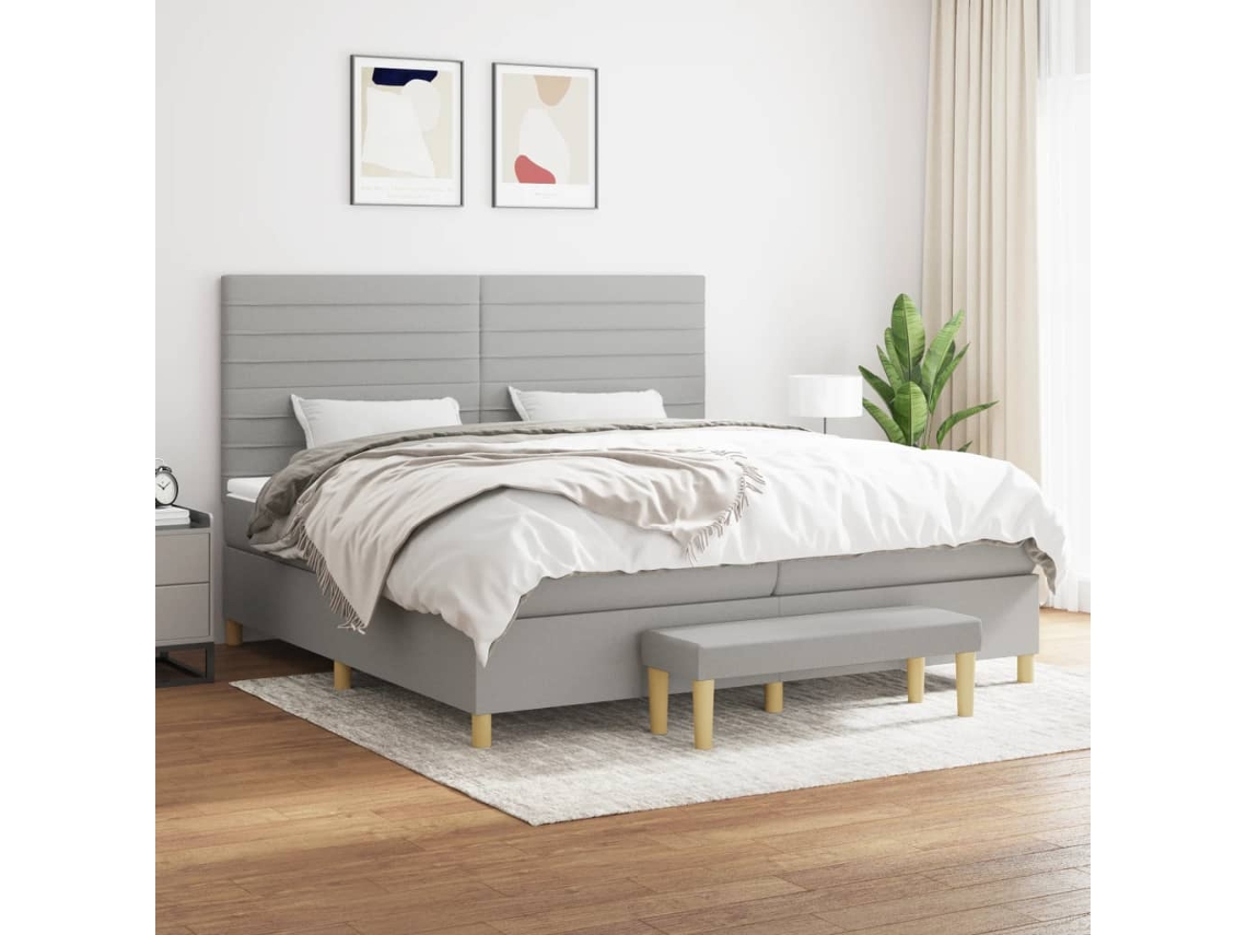 Vidaxl Cama Com Molas/colchão 200x200 Cm Tecido Cinza-claro