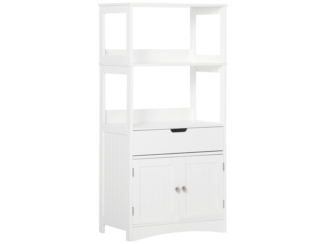 Armário Banheiro 2 Portas Gaveta 3 Prateleiras Sol 60x33x122cm MDF Branco S/MARCA
