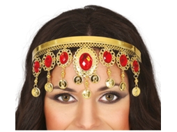 Tiara com pedras vermelhas metálicas