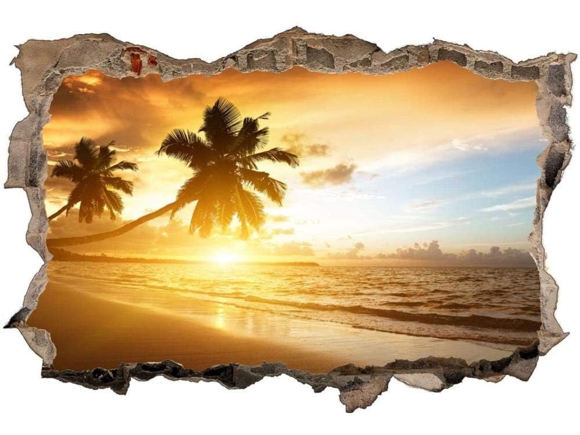 Adesivo de parede com pôr do sol na praia e no lago, ideal para sala de estar, quarto, cozinha, escritório, para adultos e crianças, 80x120cm