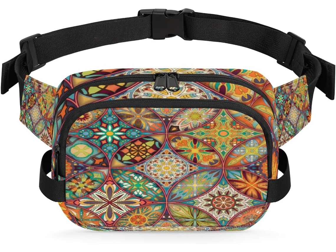 Pochete Étnica com Estampa Floral Mandala para Mulheres 22 8 X 6 3 X 15 5 Cm Estampa Flo Impermeável