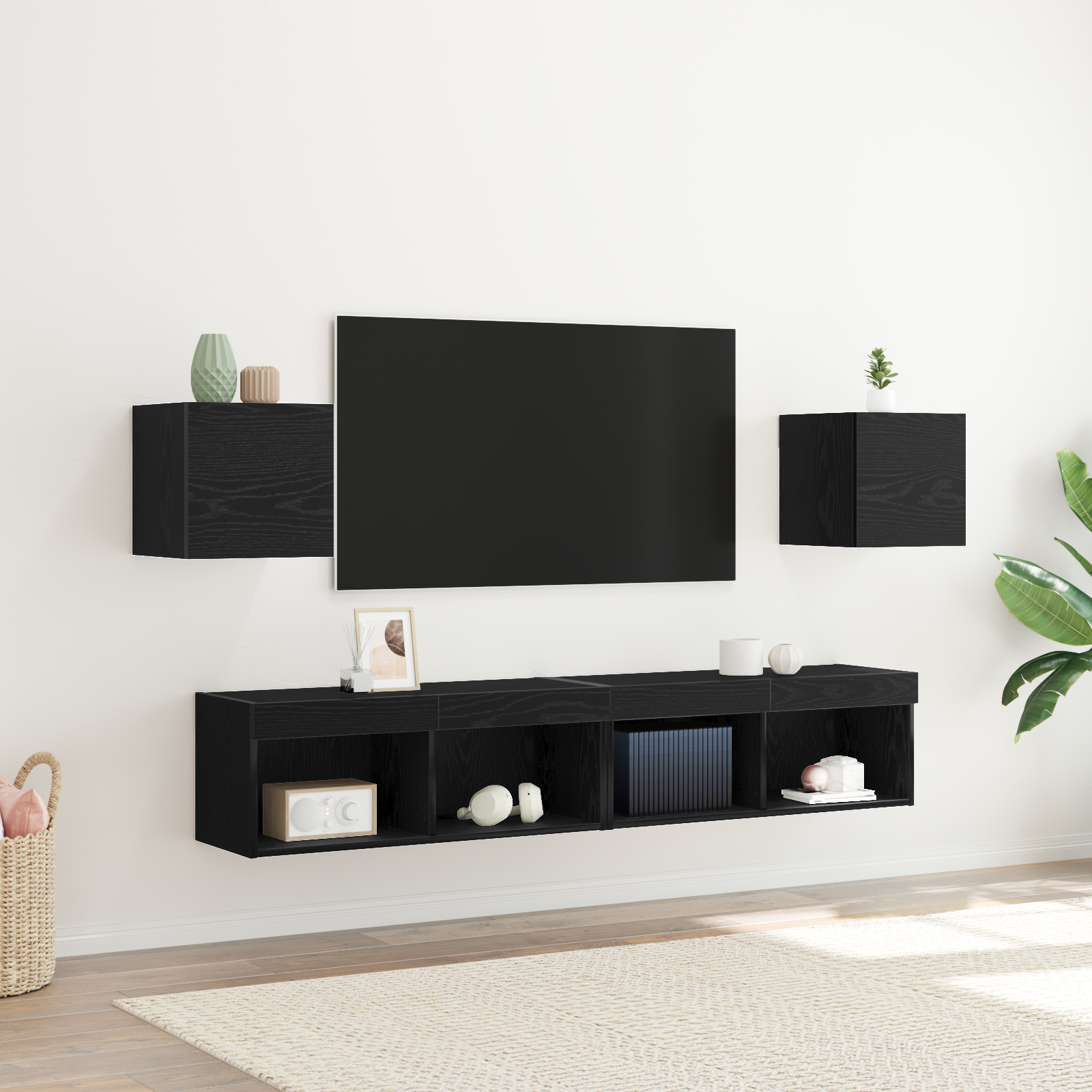 Gabinetes De Tv Montados Na Parede 2 Pcs Carvalho Preto 30,5x30x30 Cm Dkd Home Decor