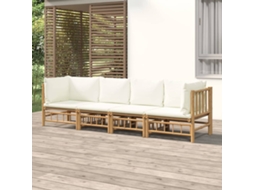 Vidaxl 4 Pcs Conjunto Lounge De Jardim Bambu C/ Almofadões Branco Nata