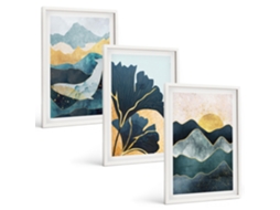 Pinturas Murais Modernas Vistas Abstratas De Montanhas Moldura Branca Pinturas De Quarto Espelharte (3 Piezas De 40x60 Cm)