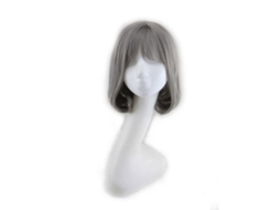 Pelo Postizo Bob Gris Sintético Resistente Al Calor Con Flequillo Para Cosplay