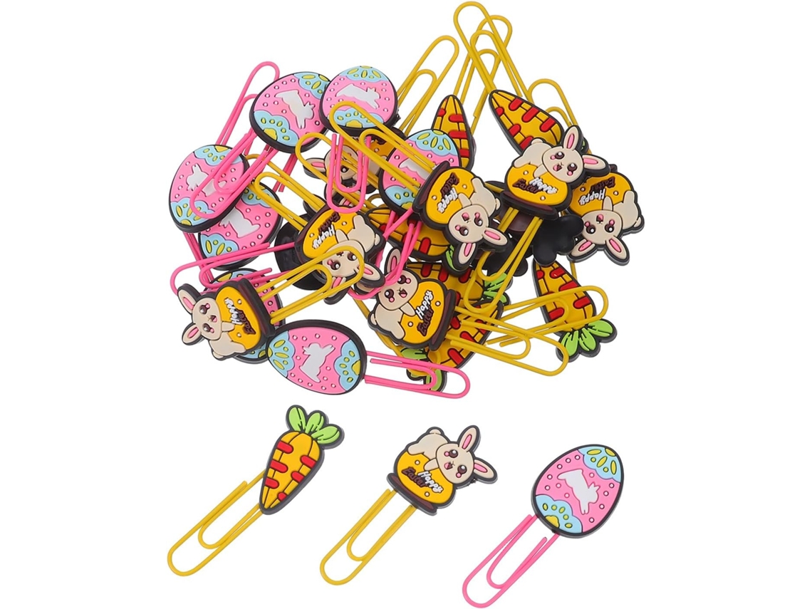 Conjunto De 30-clips Papel Em Pvc Com Desenhos Coelho, Ovo E Cenoura Para A Páscoa Organizador De Clips Decorativo