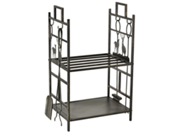 Suporte Lenha Ferro Batido C/ferram Pegas Base Elev 51,5x33x77cm Preto