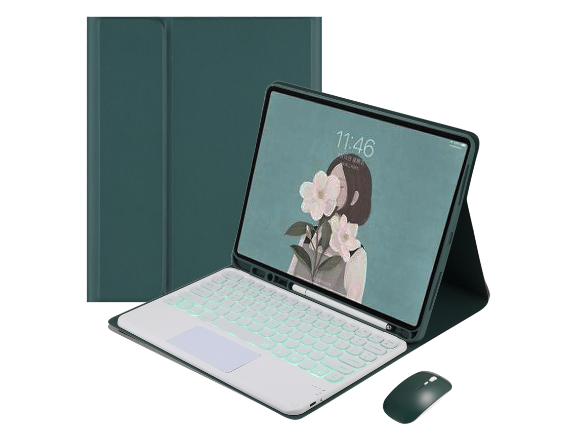 Capa de Teclado Bluetooth para Samsung Tab S7plus 12.4 com retroiluminação, verde e branco
