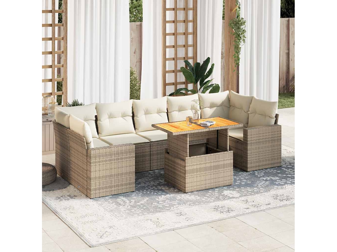 Vidaxl 8 Pcs Conjunto de Sofás P/ Jardim com Almofadões Vime Pe Bege