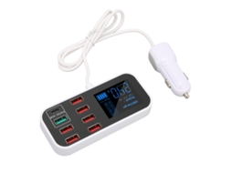 Carregador de Carro 8 Portas 40w Carga Rápida com Lcd