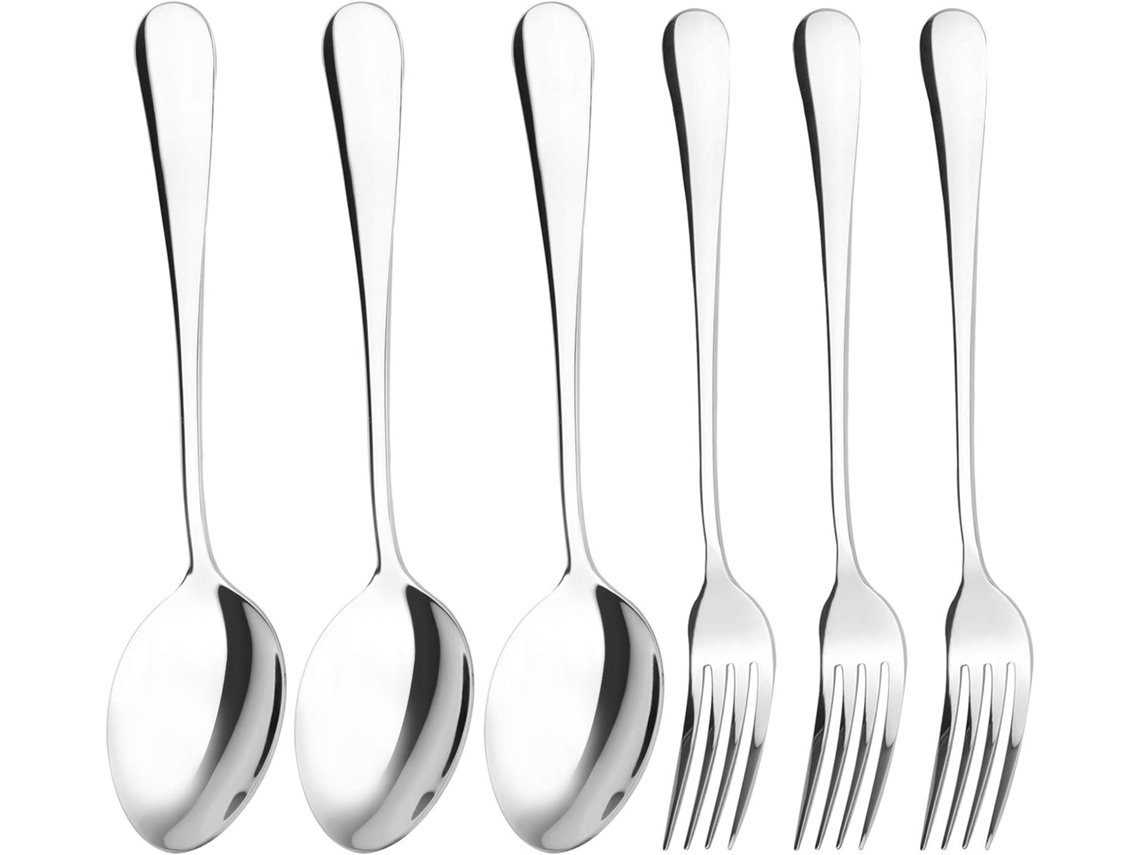 Conjunto de talheres com 3 colheres e 3 garfos, em aço inoxidável 304, 20,4 cm (8 polegadas)