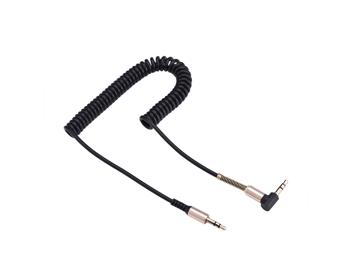 Cabo Auxiliar Mali 3.5mm Macho para Macho com Mola Retrátil L e I Forma para Áudio