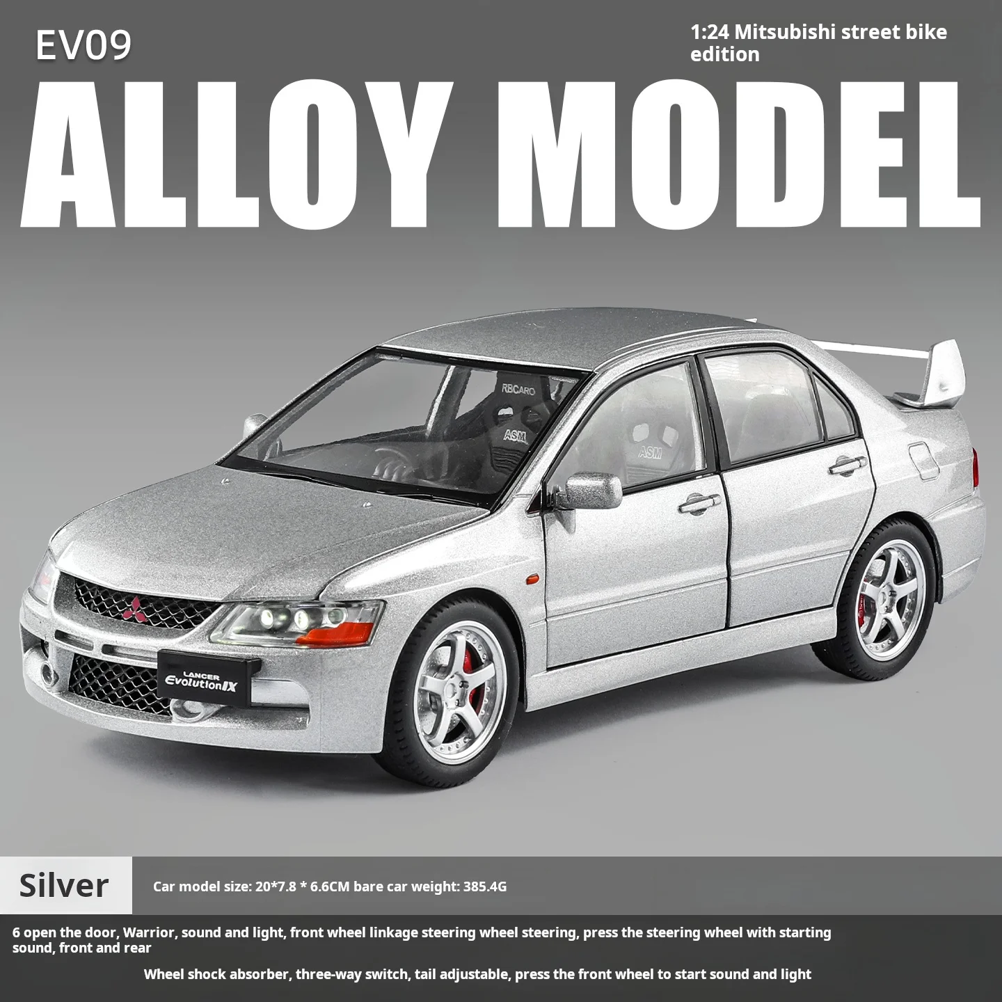 (prata) Miniatura de carro Mitsubishi Ev09 Street Edition Em escala 1:24