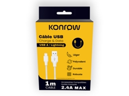 Kcatlnw1 Câble Usb Lightning Vers Type A Emballage Original Konrow (1m, Nylon, Blanc)