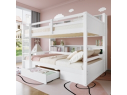 Cama Solteiro Madeira 90x200 Beliche com Cama Auxiliar e Gaveta Branca