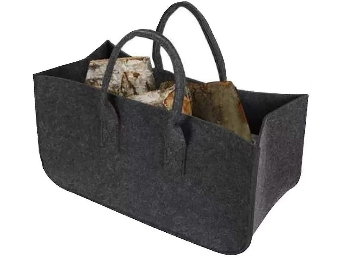 Sacola de Feltro Dobrável para Compras, Ideal para Guardar Lenha, com Alças, 50 X 25 X 25 Cm, Preta, 1 Unidade. GOKOCO
