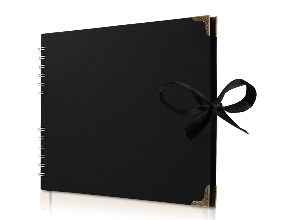 Álbum Scrapbook Preto 21x21cm 60 Páginas Papel Kraft 250gsm com Fita ZYBLSSBB
